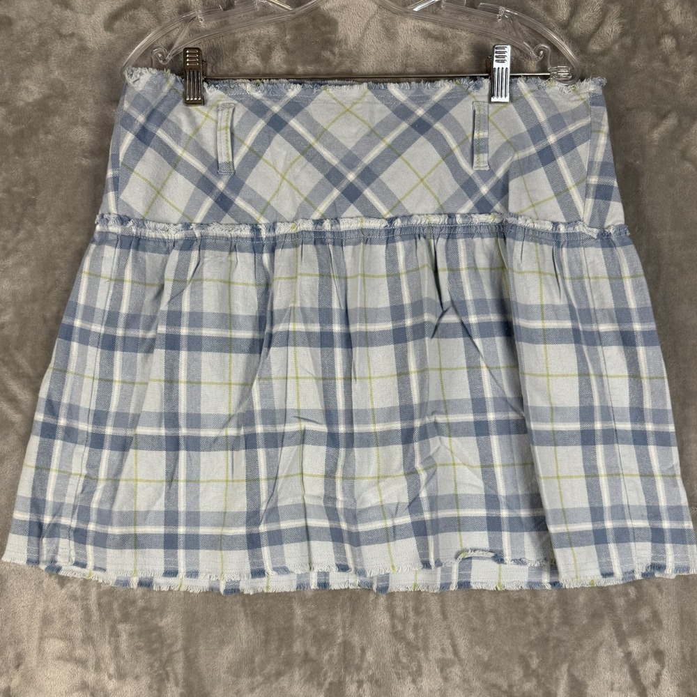 Y2K Guess‎ Jeans Plaid A Line Mini Skirt Frayed Hem Women Size 31 Blue